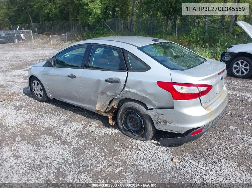 2012 Ford Focus S VIN: 1FAHP3E27CL345559 Lot: 40302988