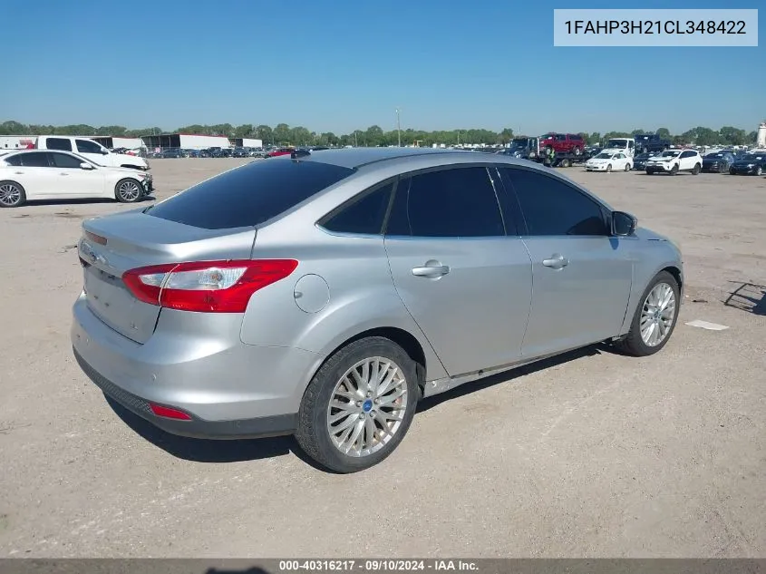 2012 Ford Focus Sel VIN: 1FAHP3H21CL348422 Lot: 40316217