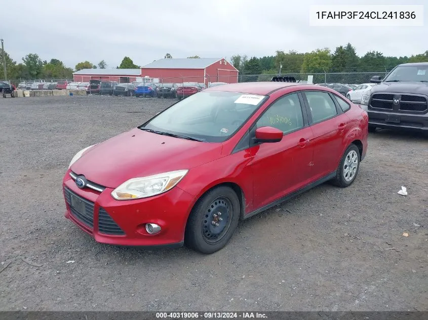 2012 Ford Focus Se VIN: 1FAHP3F24CL241836 Lot: 40319006