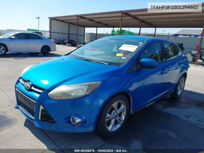 2012 Ford Focus Se VIN: 1FAHP3F22CL294602 Lot: 40326876