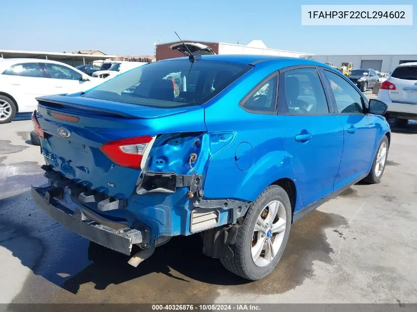 2012 Ford Focus Se VIN: 1FAHP3F22CL294602 Lot: 40326876