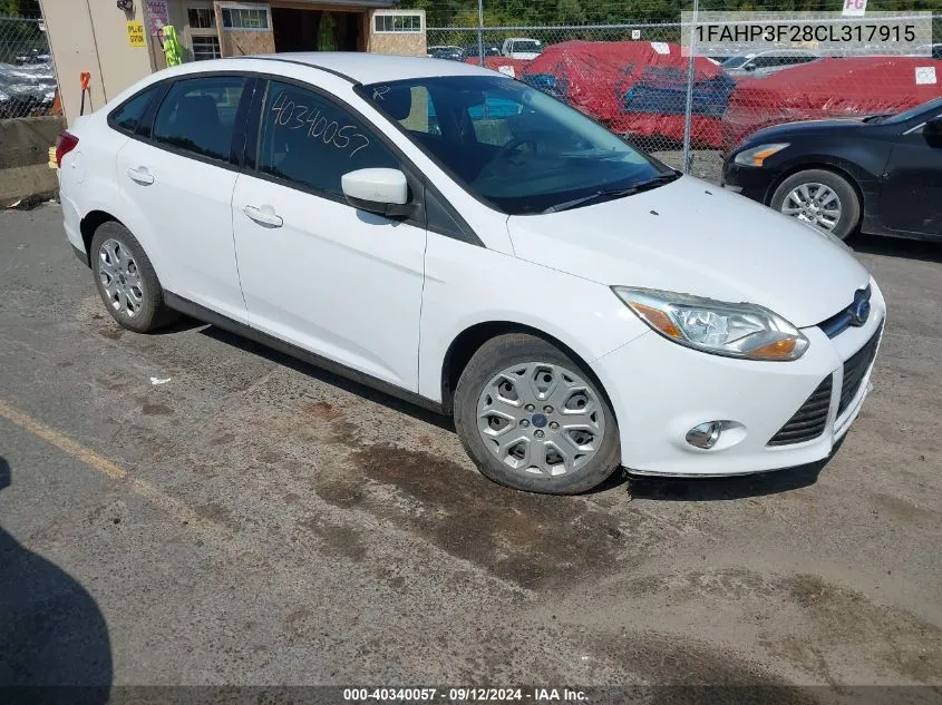 2012 Ford Focus Se VIN: 1FAHP3F28CL317915 Lot: 40340057