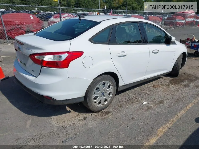 2012 Ford Focus Se VIN: 1FAHP3F28CL317915 Lot: 40340057