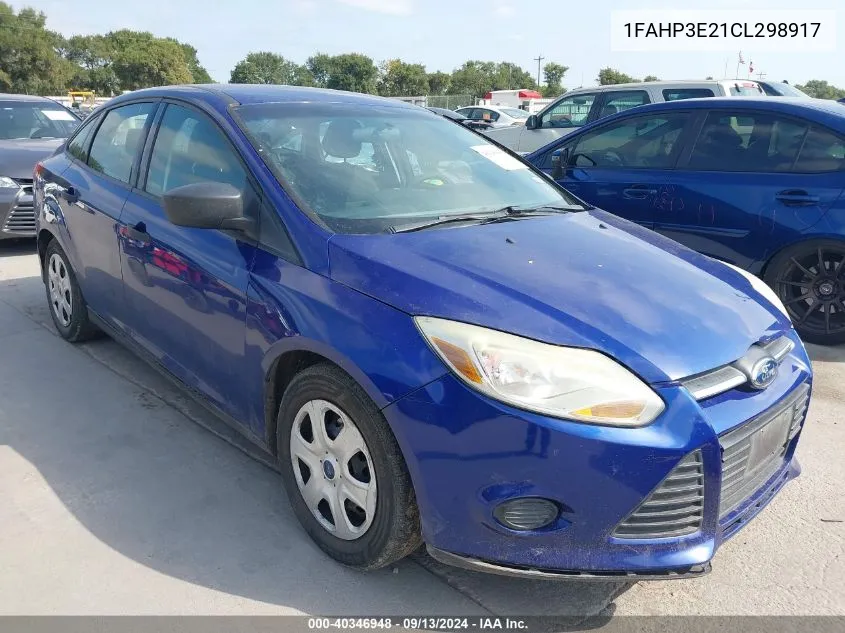 1FAHP3E21CL298917 2012 Ford Focus S