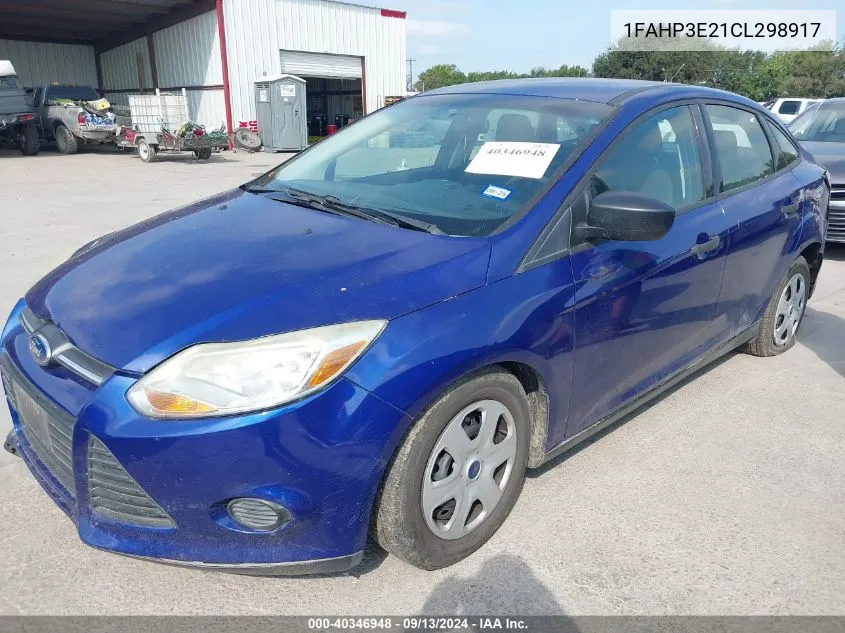 2012 Ford Focus S VIN: 1FAHP3E21CL298917 Lot: 40346948