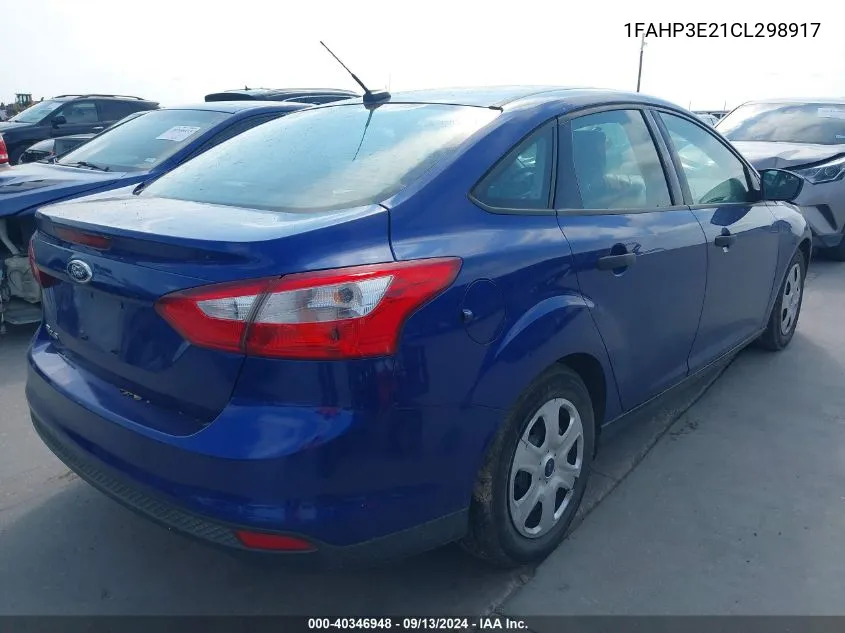 1FAHP3E21CL298917 2012 Ford Focus S