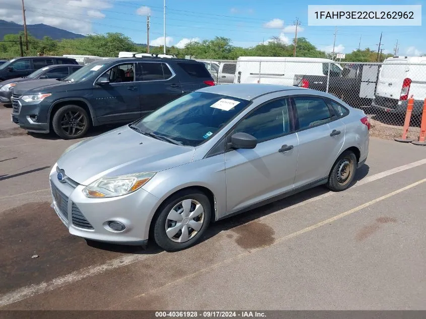 2012 Ford Focus S VIN: 1FAHP3E22CL262962 Lot: 40361928