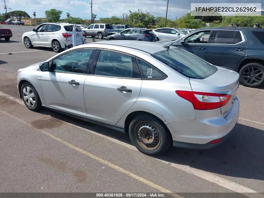 2012 Ford Focus S VIN: 1FAHP3E22CL262962 Lot: 40361928