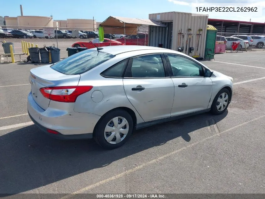 2012 Ford Focus S VIN: 1FAHP3E22CL262962 Lot: 40361928