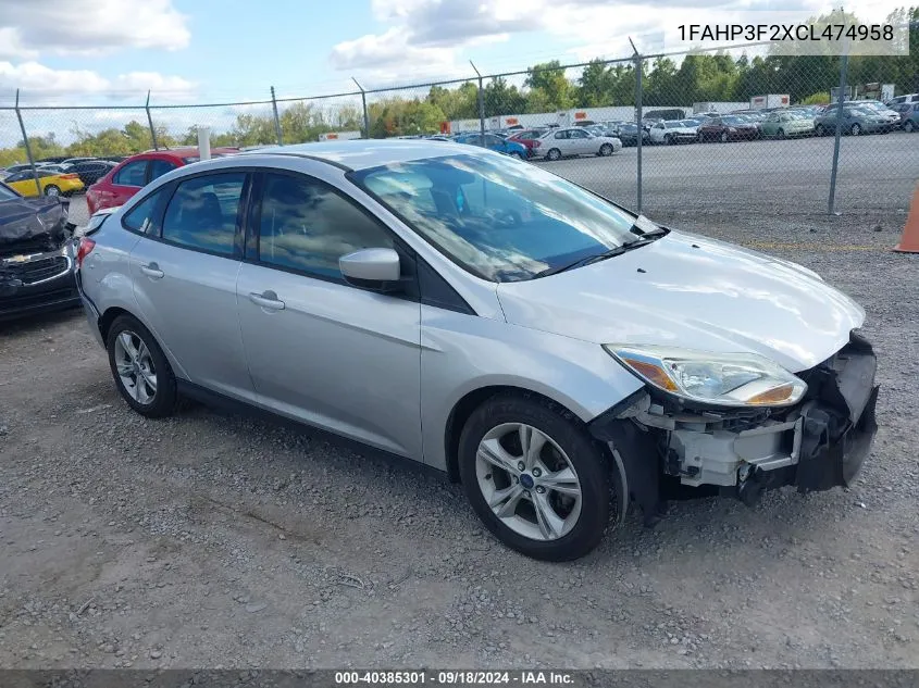 2012 Ford Focus Se VIN: 1FAHP3F2XCL474958 Lot: 40385301