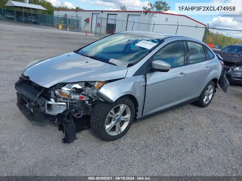 2012 Ford Focus Se VIN: 1FAHP3F2XCL474958 Lot: 40385301