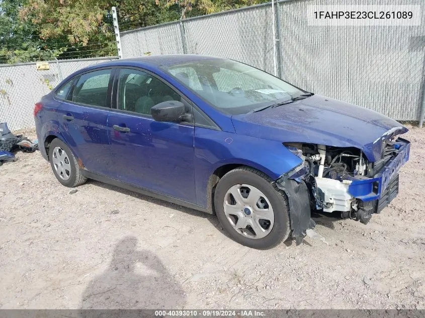 2012 Ford Focus S VIN: 1FAHP3E23CL261089 Lot: 40393010