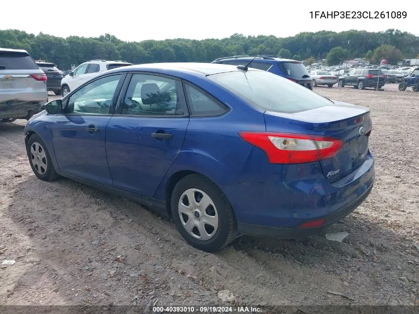 2012 Ford Focus S VIN: 1FAHP3E23CL261089 Lot: 40393010