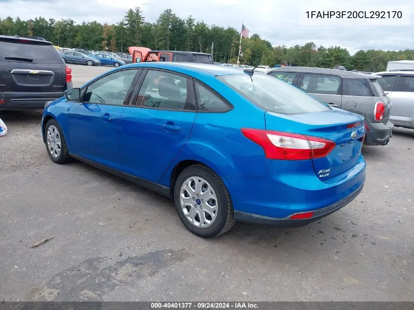 2012 Ford Focus Se VIN: 1FAHP3F20CL292170 Lot: 40401377