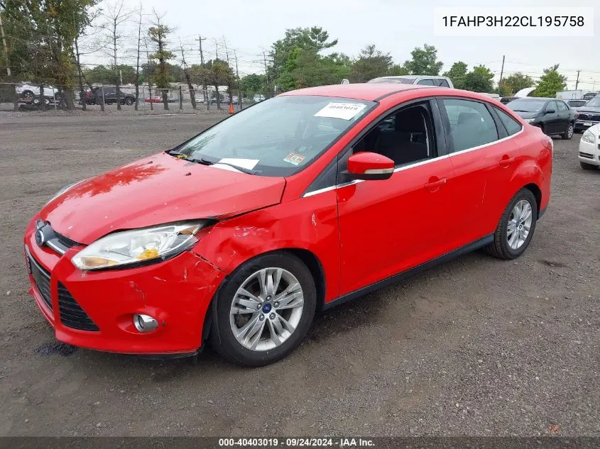 2012 Ford Focus Sel VIN: 1FAHP3H22CL195758 Lot: 40403019