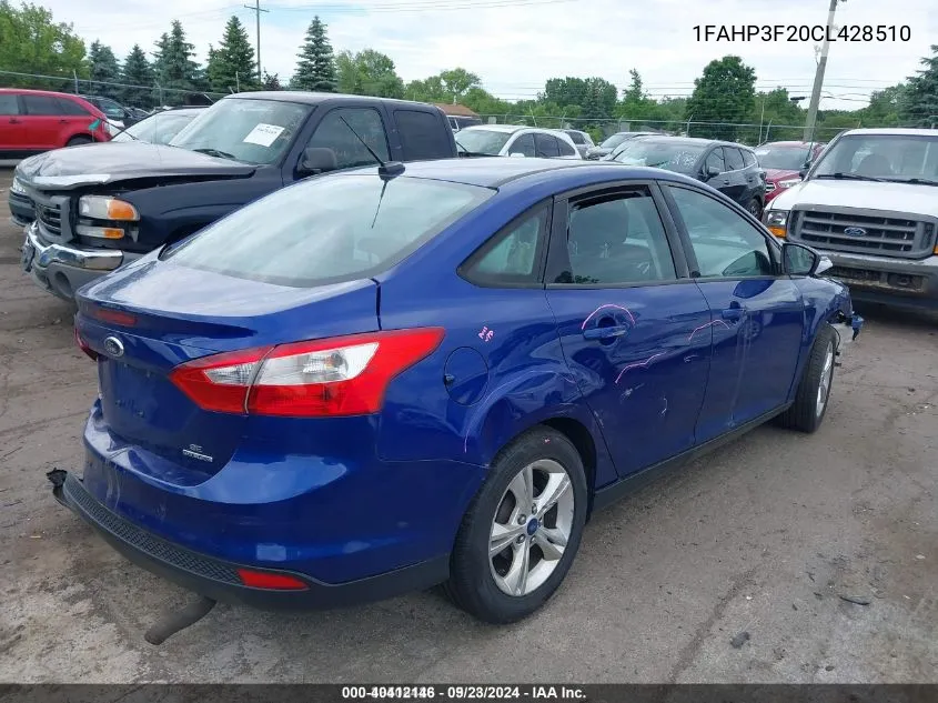 2012 Ford Focus Se VIN: 1FAHP3F20CL428510 Lot: 40412146