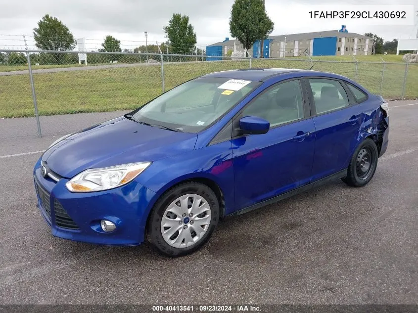 2012 Ford Focus Se VIN: 1FAHP3F29CL430692 Lot: 40413541