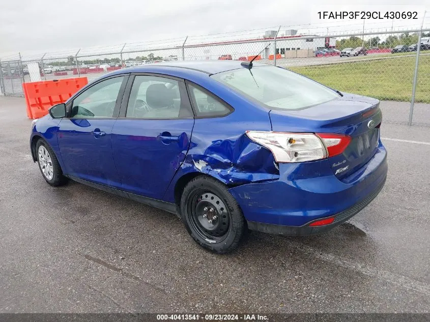 2012 Ford Focus Se VIN: 1FAHP3F29CL430692 Lot: 40413541