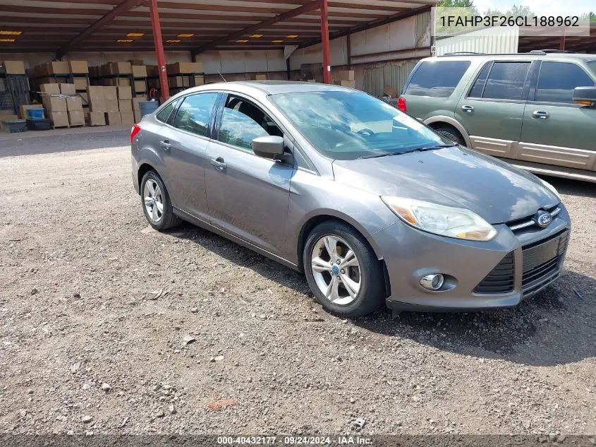 2012 Ford Focus Se VIN: 1FAHP3F26CL188962 Lot: 40432177