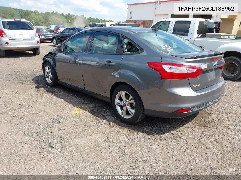 2012 Ford Focus Se VIN: 1FAHP3F26CL188962 Lot: 40432177