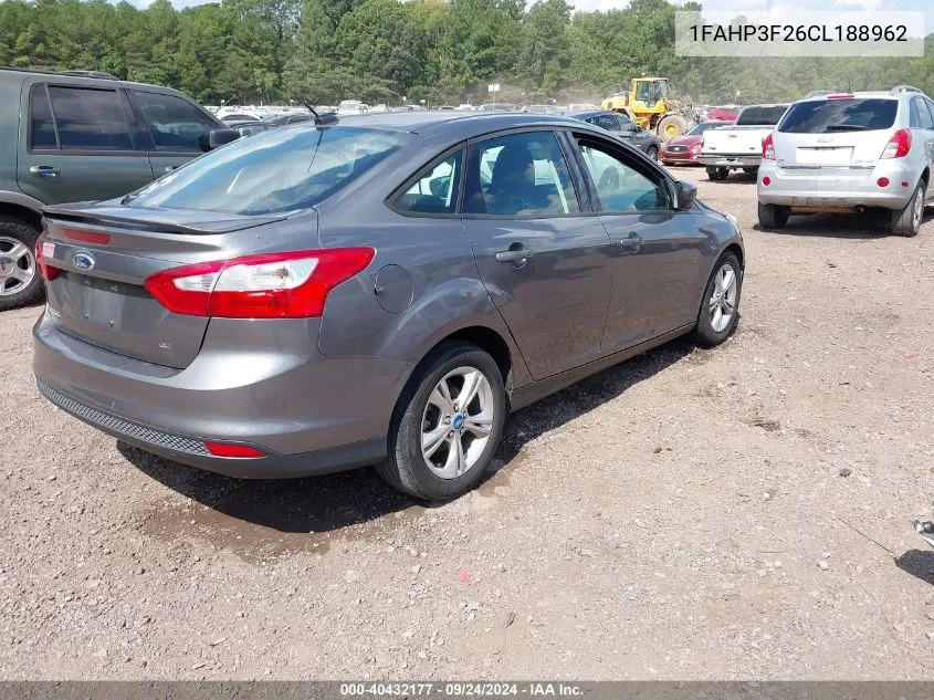 2012 Ford Focus Se VIN: 1FAHP3F26CL188962 Lot: 40432177