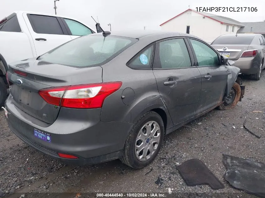 2012 Ford Focus Se VIN: 1FAHP3F21CL217106 Lot: 40444540