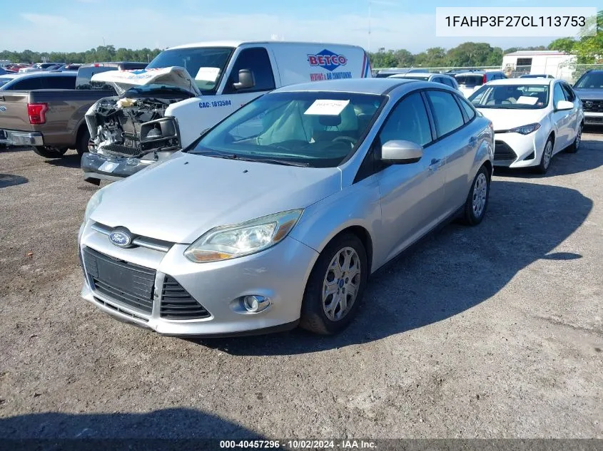 2012 Ford Focus Se VIN: 1FAHP3F27CL113753 Lot: 40457296