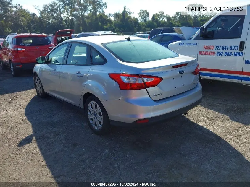 2012 Ford Focus Se VIN: 1FAHP3F27CL113753 Lot: 40457296