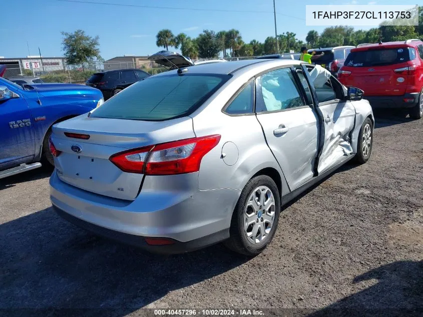 2012 Ford Focus Se VIN: 1FAHP3F27CL113753 Lot: 40457296