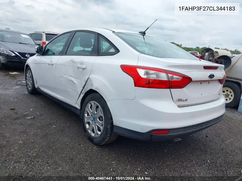 2012 Ford Focus Se VIN: 1FAHP3F27CL344183 Lot: 40467443