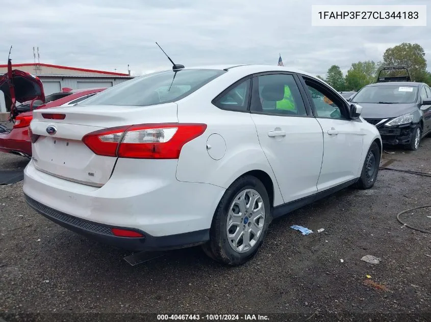 2012 Ford Focus Se VIN: 1FAHP3F27CL344183 Lot: 40467443