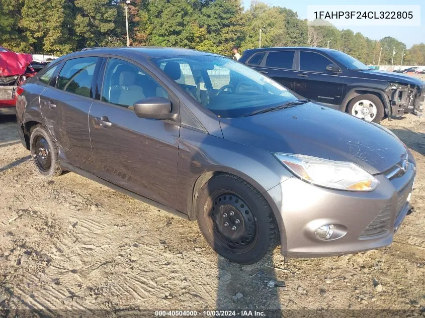 2012 Ford Focus Se VIN: 1FAHP3F24CL322805 Lot: 40504000