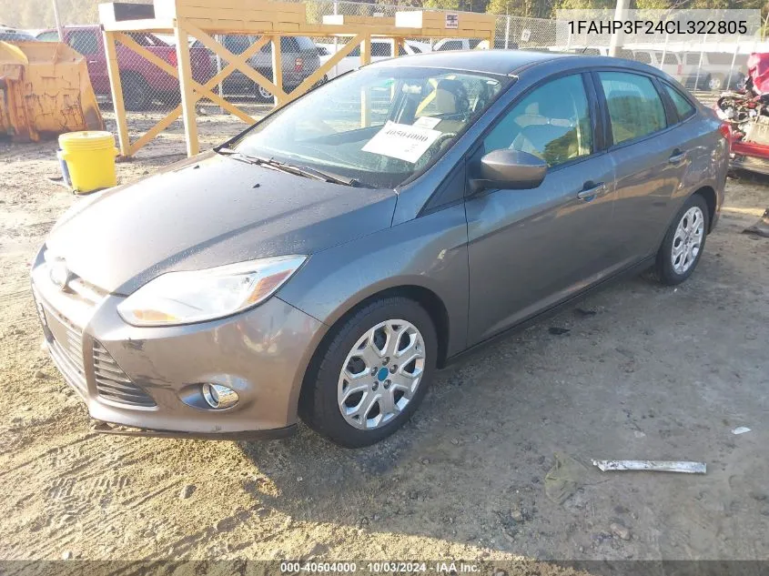 2012 Ford Focus Se VIN: 1FAHP3F24CL322805 Lot: 40504000