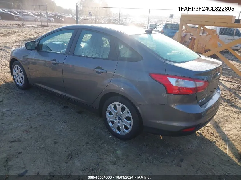 2012 Ford Focus Se VIN: 1FAHP3F24CL322805 Lot: 40504000