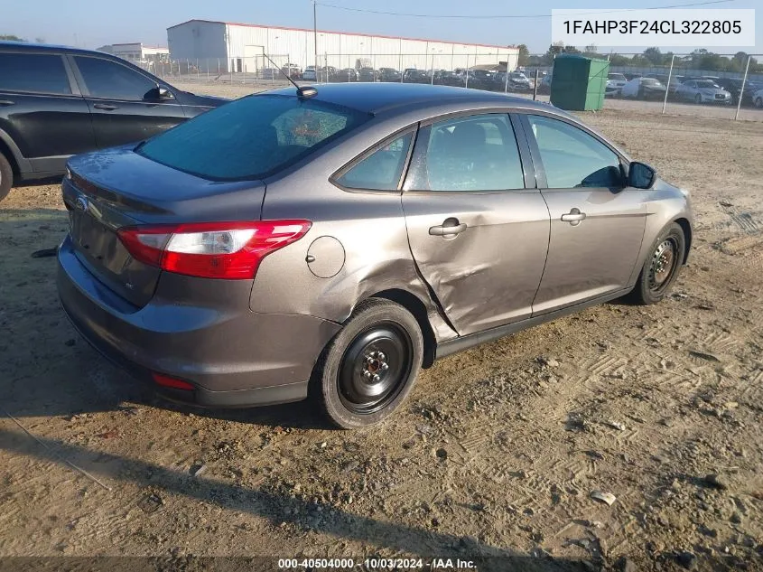 2012 Ford Focus Se VIN: 1FAHP3F24CL322805 Lot: 40504000