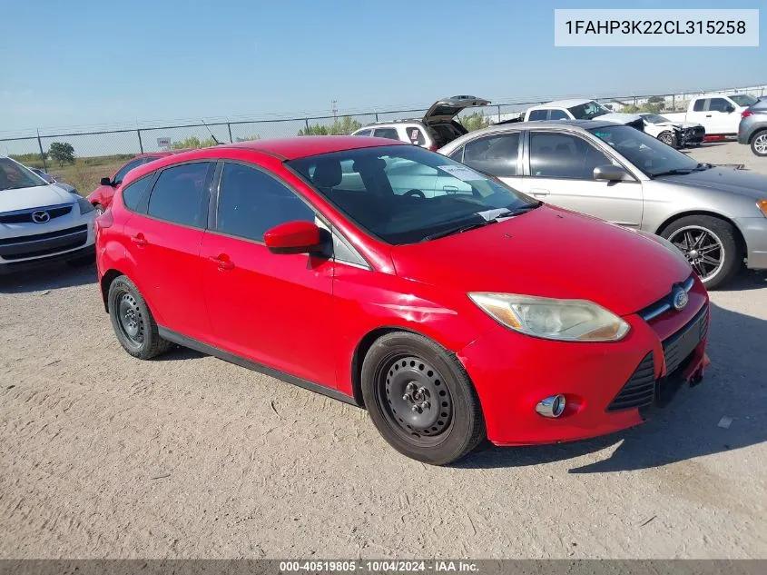 2012 Ford Focus Se VIN: 1FAHP3K22CL315258 Lot: 40519805