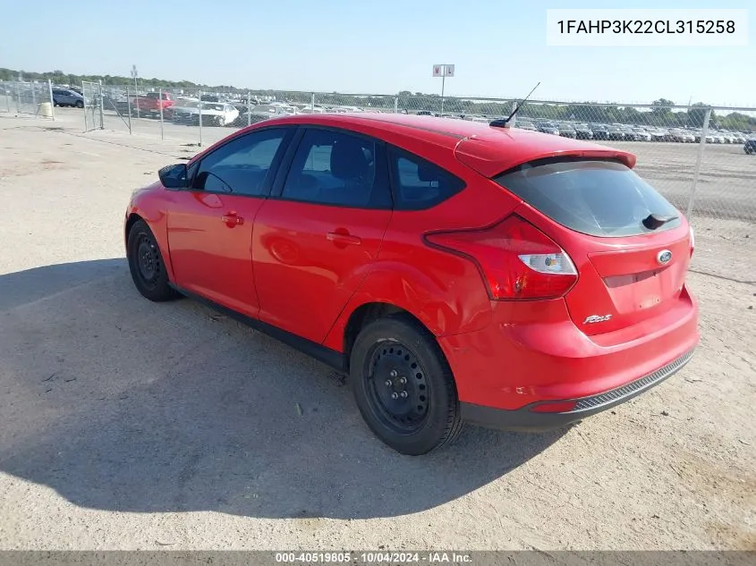 2012 Ford Focus Se VIN: 1FAHP3K22CL315258 Lot: 40519805