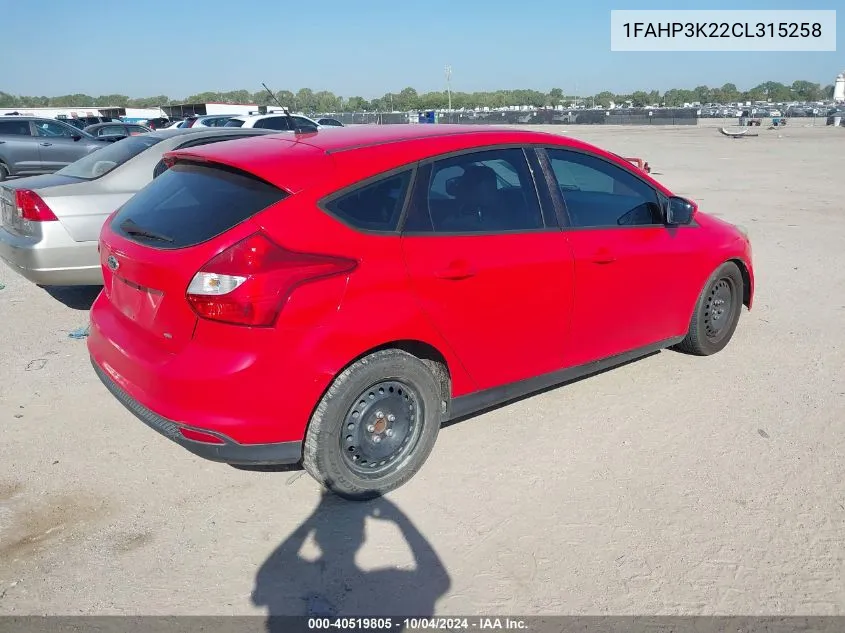 2012 Ford Focus Se VIN: 1FAHP3K22CL315258 Lot: 40519805