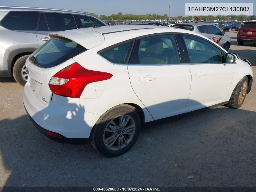 2012 Ford Focus Sel VIN: 1FAHP3M27CL430807 Lot: 40520680