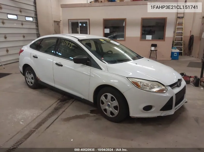 2012 Ford Focus S VIN: 1FAHP3E21CL151741 Lot: 40520935