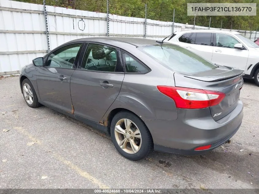 2012 Ford Focus Se VIN: 1FAHP3F21CL136770 Lot: 40524668