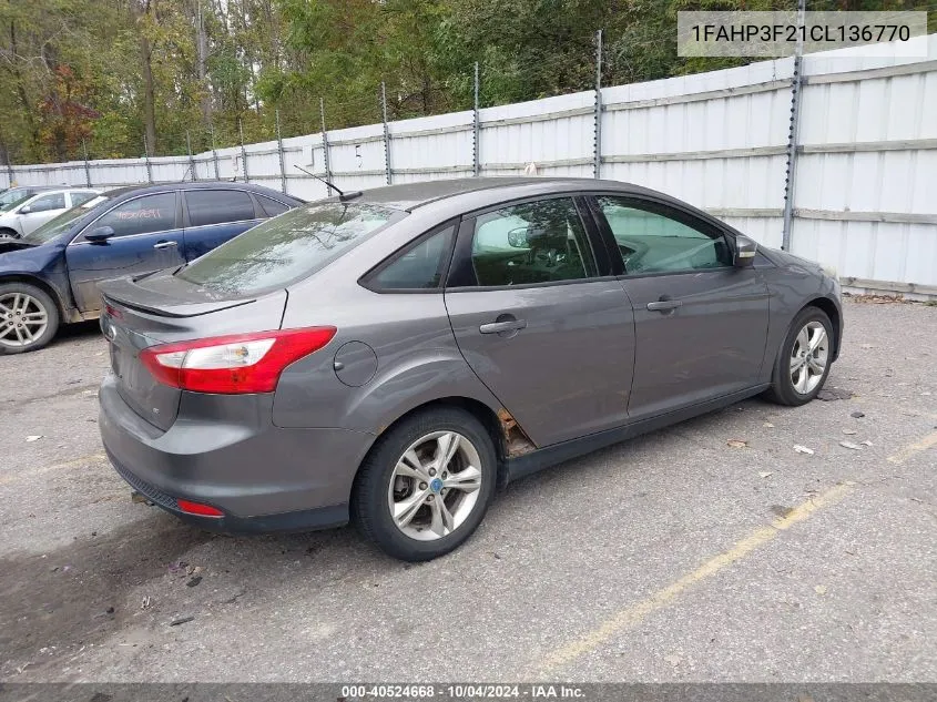 2012 Ford Focus Se VIN: 1FAHP3F21CL136770 Lot: 40524668