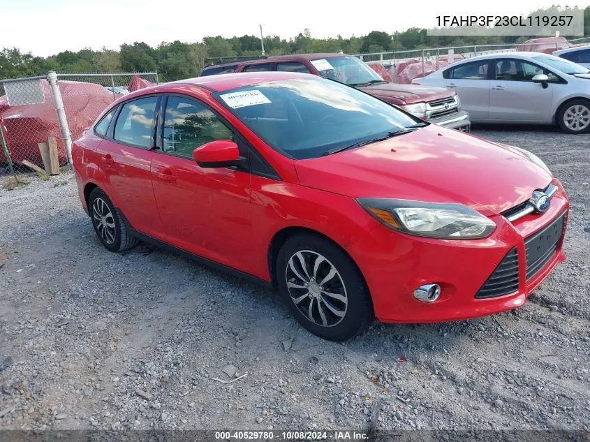 2012 Ford Focus Se VIN: 1FAHP3F23CL119257 Lot: 40529780