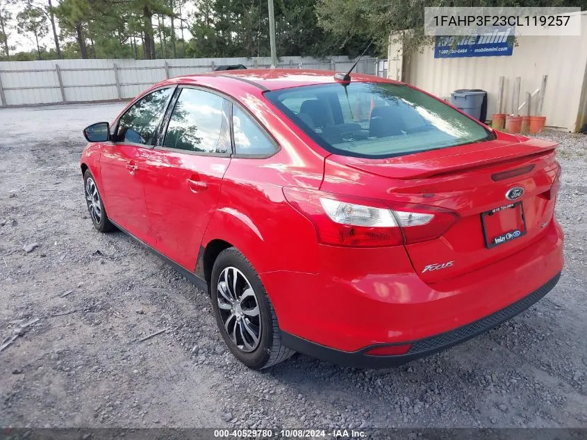 2012 Ford Focus Se VIN: 1FAHP3F23CL119257 Lot: 40529780