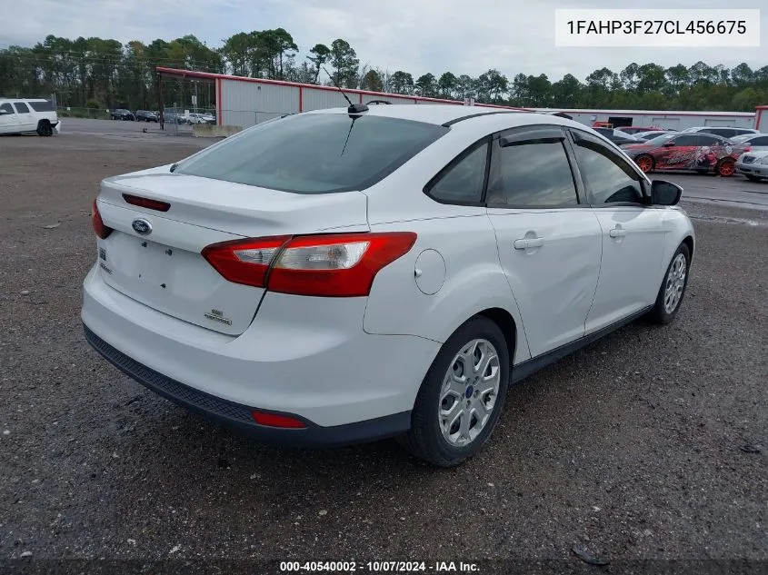 2012 Ford Focus Se VIN: 1FAHP3F27CL456675 Lot: 40540002