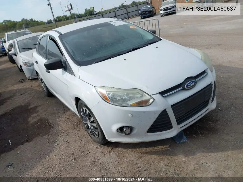 2012 Ford Focus S VIN: 1FAHP3E20CL450637 Lot: 40551599