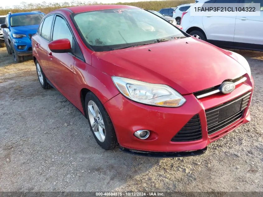 2012 Ford Focus Se VIN: 1FAHP3F21CL104322 Lot: 40594575