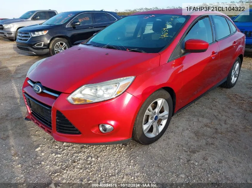 2012 Ford Focus Se VIN: 1FAHP3F21CL104322 Lot: 40594575