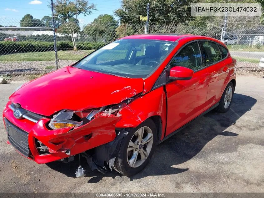 2012 Ford Focus Se VIN: 1FAHP3K23CL474032 Lot: 40606595