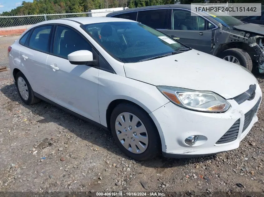 2012 Ford Focus Se VIN: 1FAHP3F24CL151442 Lot: 40616118